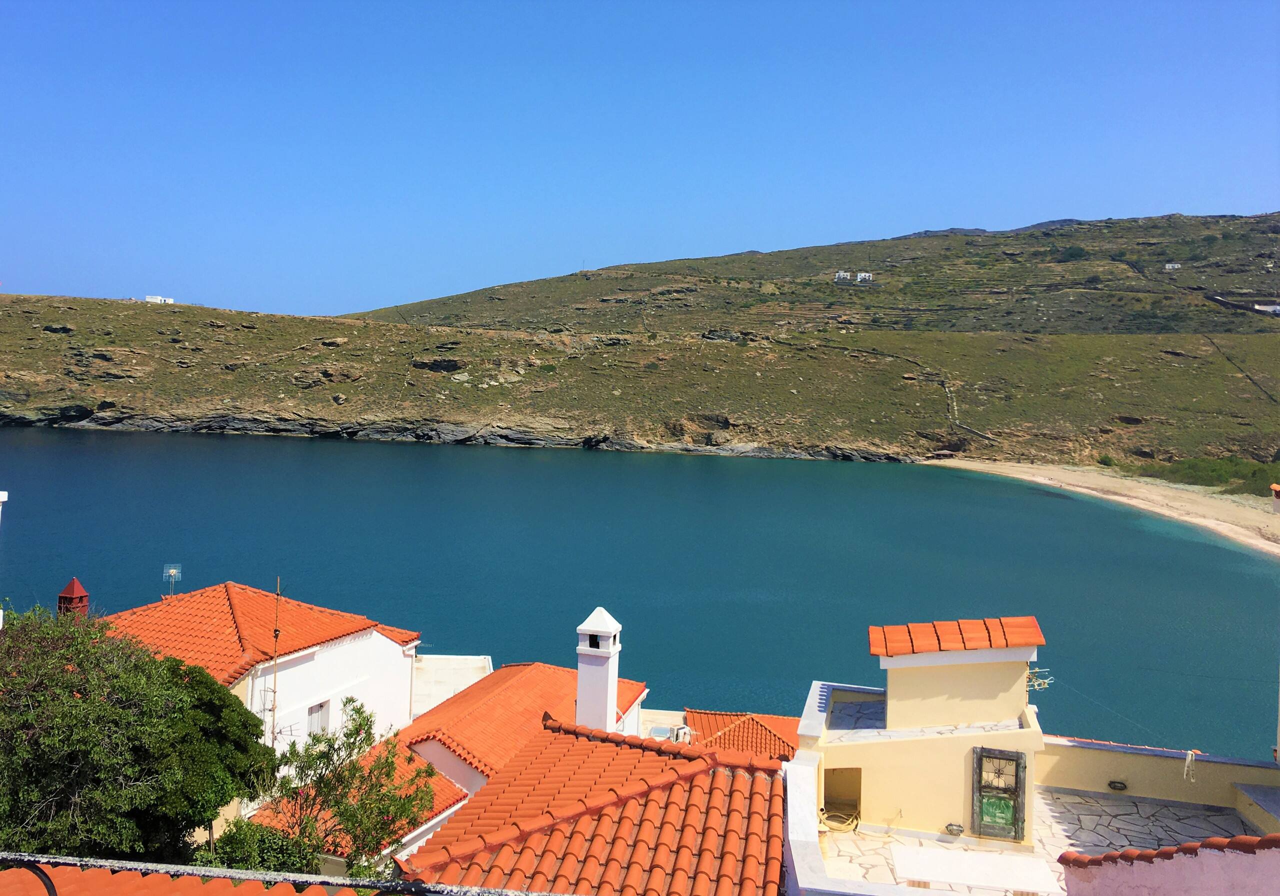 Bay view over terracotta rooftops